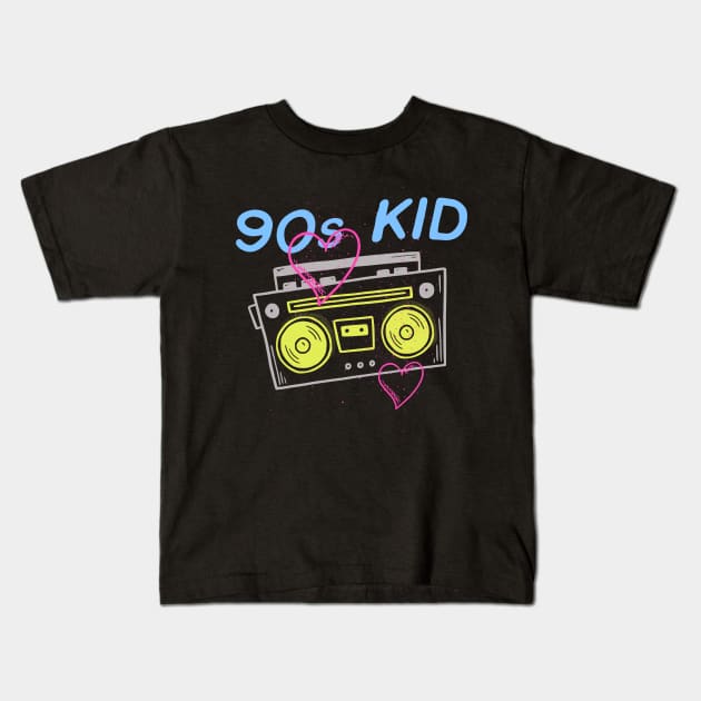 90's Kid Retro Aesthetic Cassette Player Kids T-Shirt by Foxxy Merch